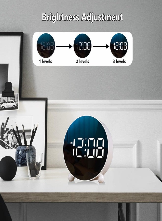 JUSTUP Digital Alarm Clock, Round LED Display Alarm Clock, Small Digital Clock with Double Bell, 3 Adjustable Brightness Levels, Silent Desk Clock, Loud Bell Bedside Alarm Clocks for Bedroom Office (white) - Image 5